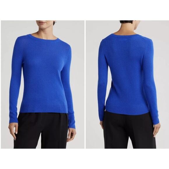 Nordstrom Cashmere Crewneck Sweater Long Sleeve In Blue Surf Size XS NWT - Picture 1 of 12